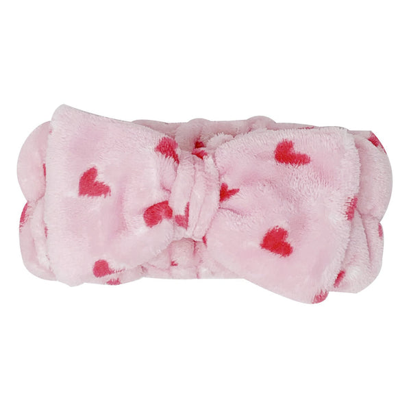 Classic Pink Teddy Headband with Pink Hearts