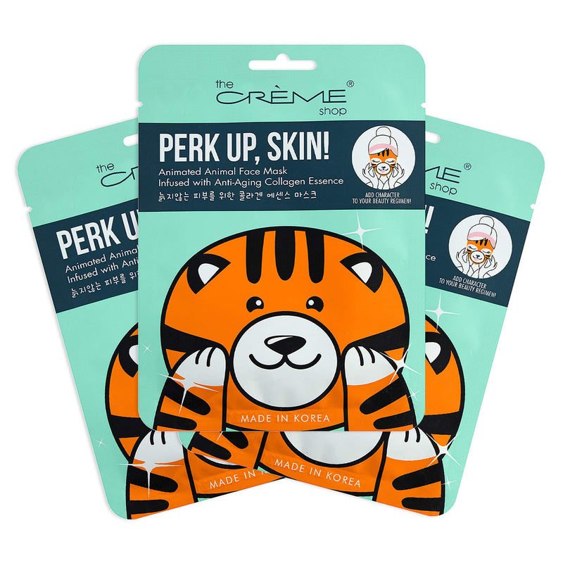 Perk Up, Skin! Animated Tiger Face Mask - Anti-Aging Collagen Essence